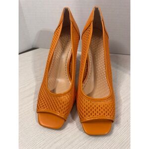 Adrienne Vittadini Gelena Orange Mesh Peep Toe Block Heel Pumps Women's Size 11M